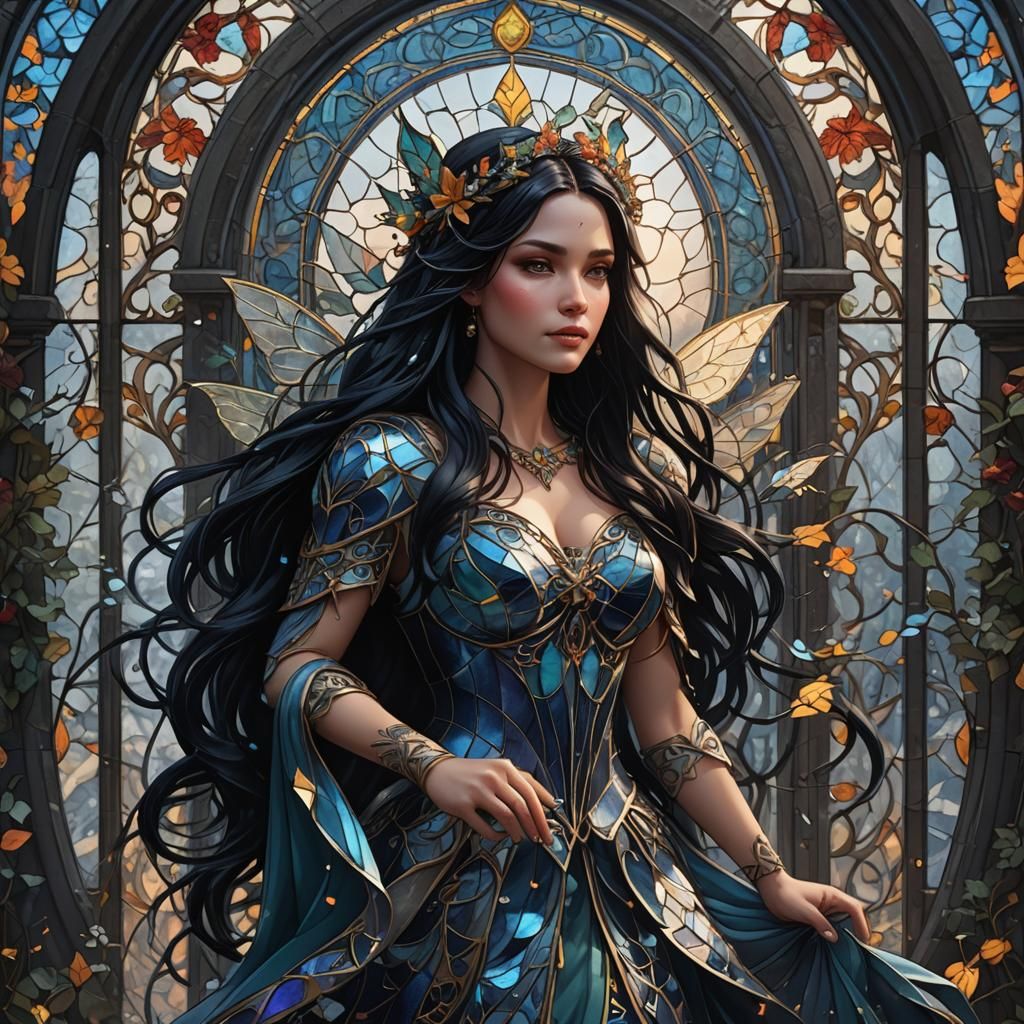 Winter Fairy in Stained Glass Style