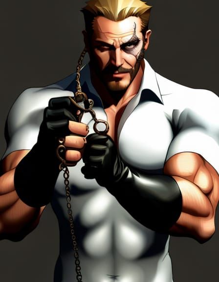 Muscular Blond Man with Zorro Mask and Handcuffs