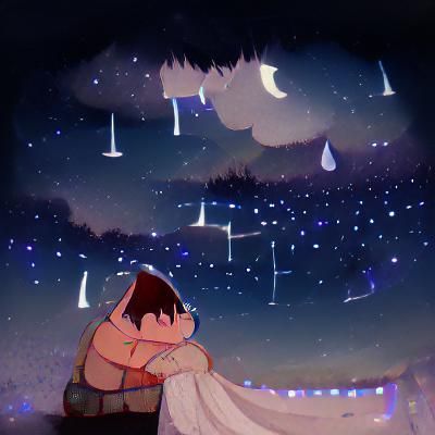 Figure Crying Under a Starry Sky