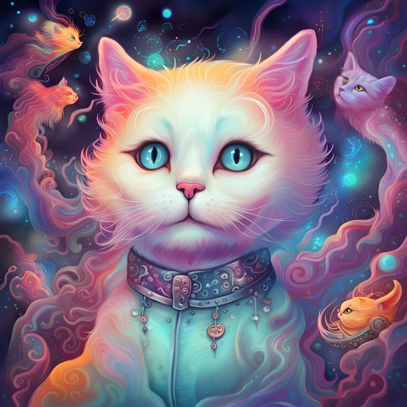 Cute Cat Ghost and Owner in Astral Illustration