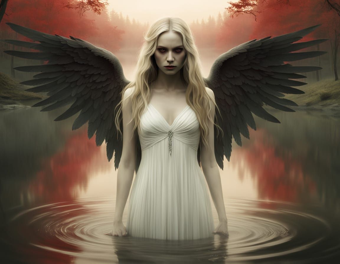 Ethereal Angel of Death Emerges from Mystic Lake