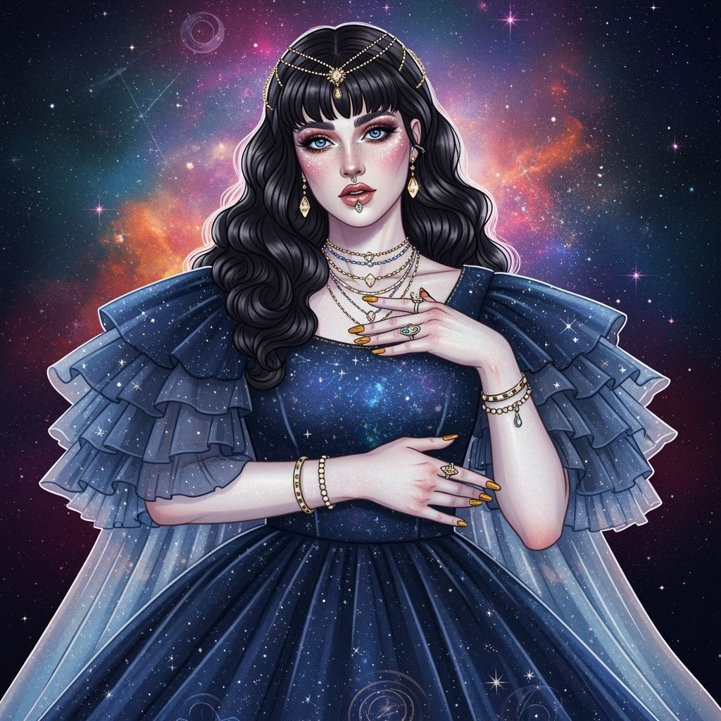 Celestial Woman in Cosmic Dress Digital Painting