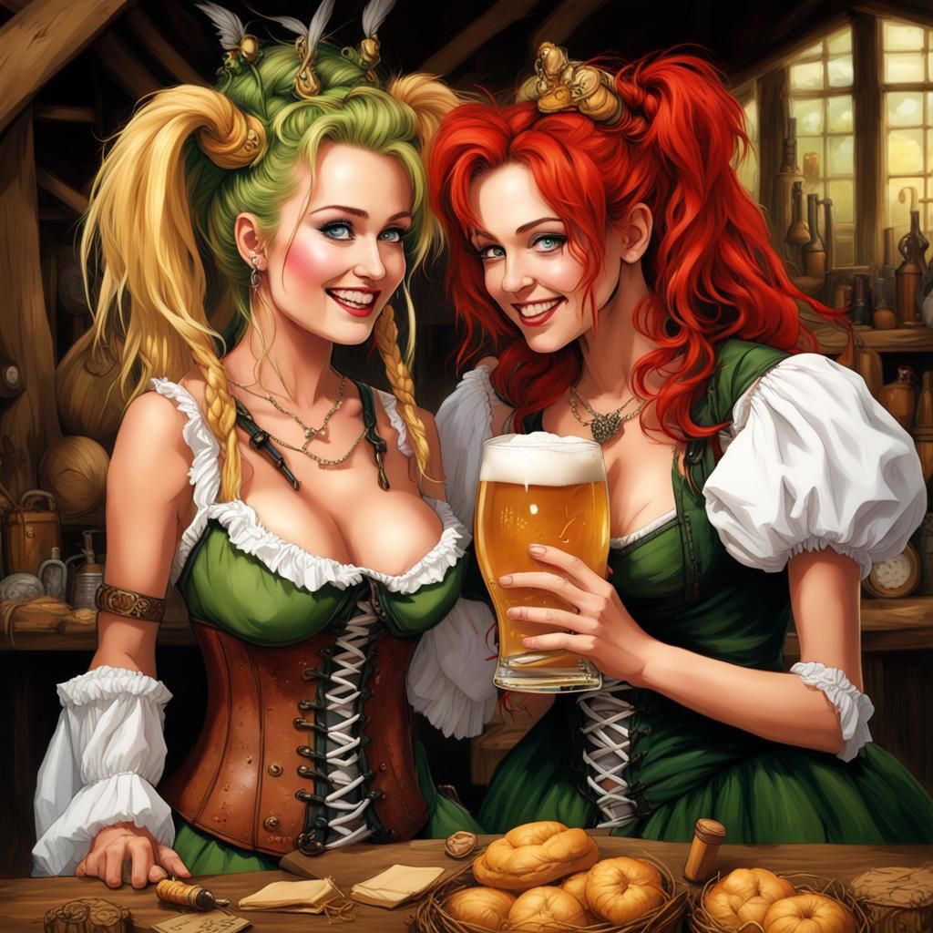 Fantasy Valkyries Celebrate Oktoberfest: A Digital Painting