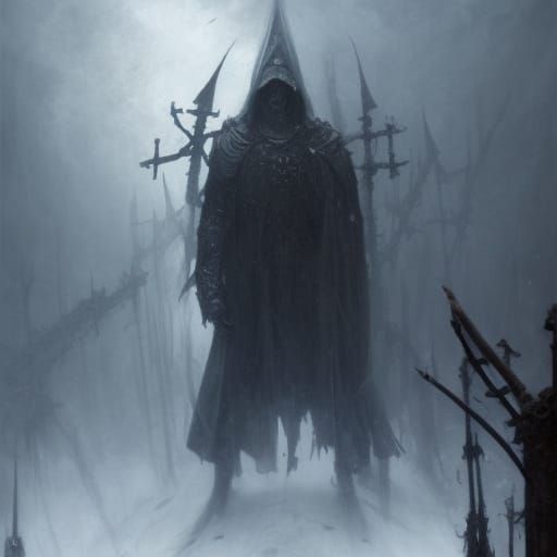 Demonic Knight Marches Through Dark Winter Forest