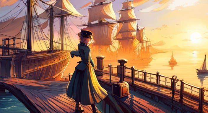 Steampunk Artist Surveys Harbour: Anime-Inspired Visual