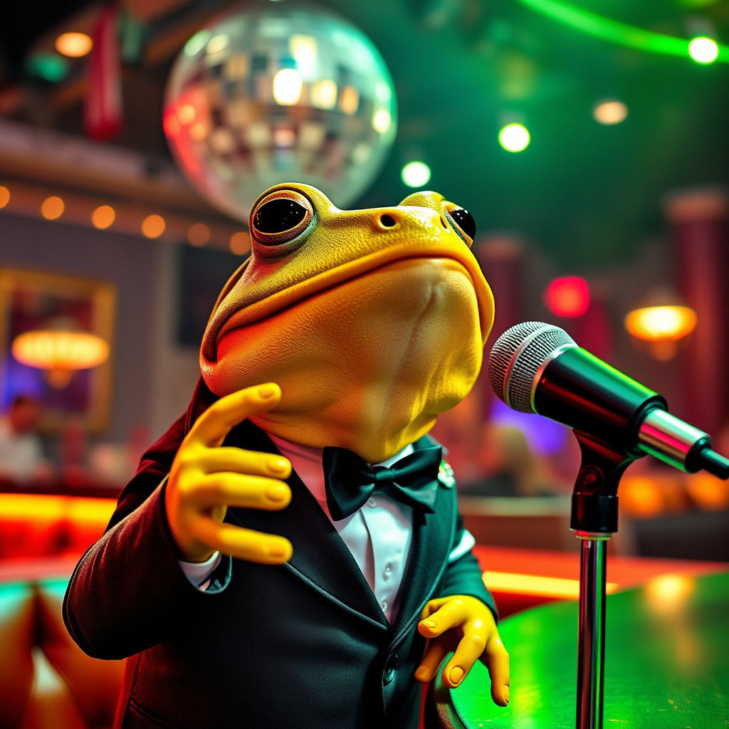 Frog in Tuxedo Singing Karaoke