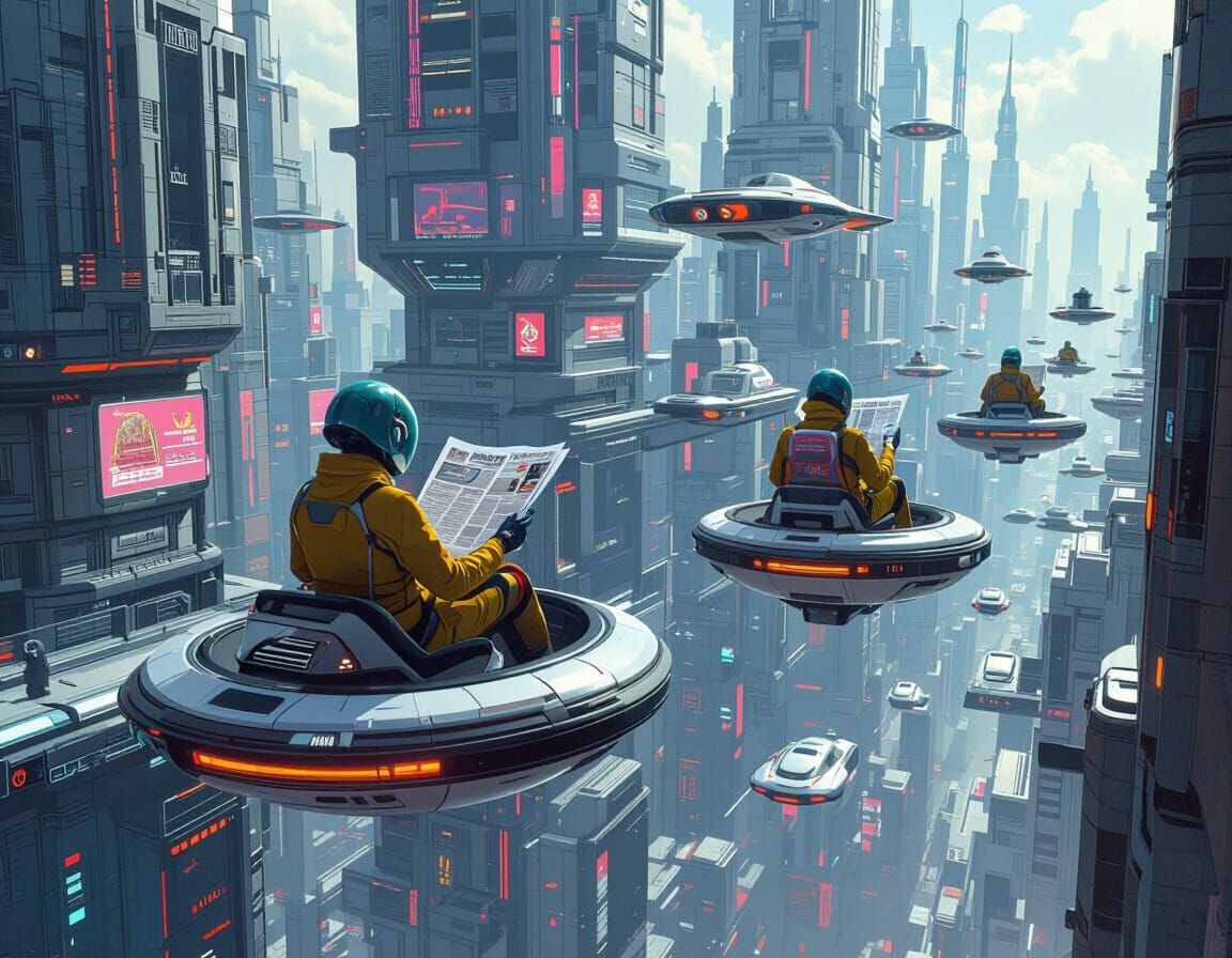 Futuristic Commuters Zip Through Escher-Inspired Cityscape