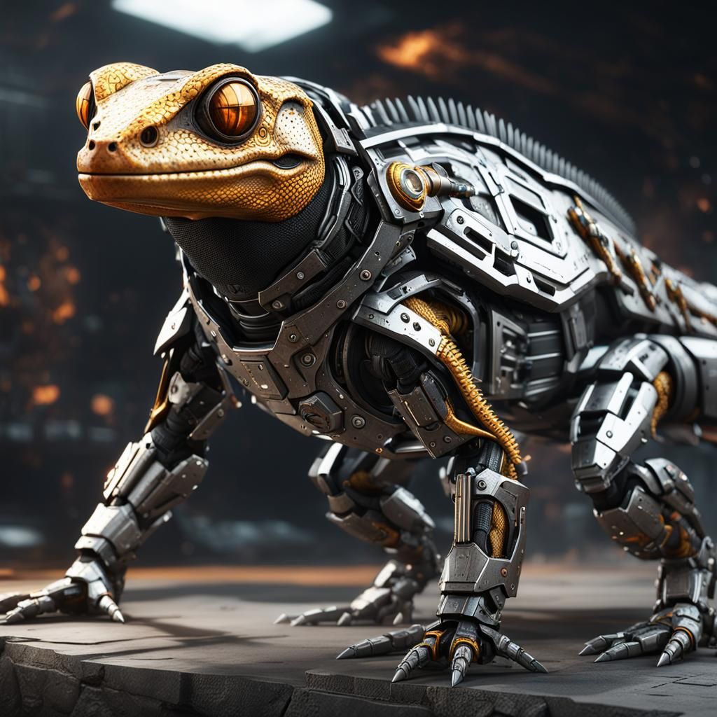 Armored Cyborg Gecko in Apocalyptic Sci-Fi Scene