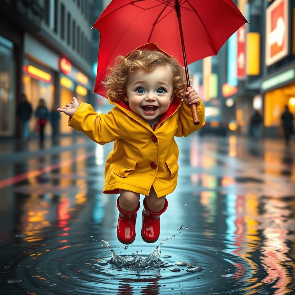 Joyful Child Dances in the Rain