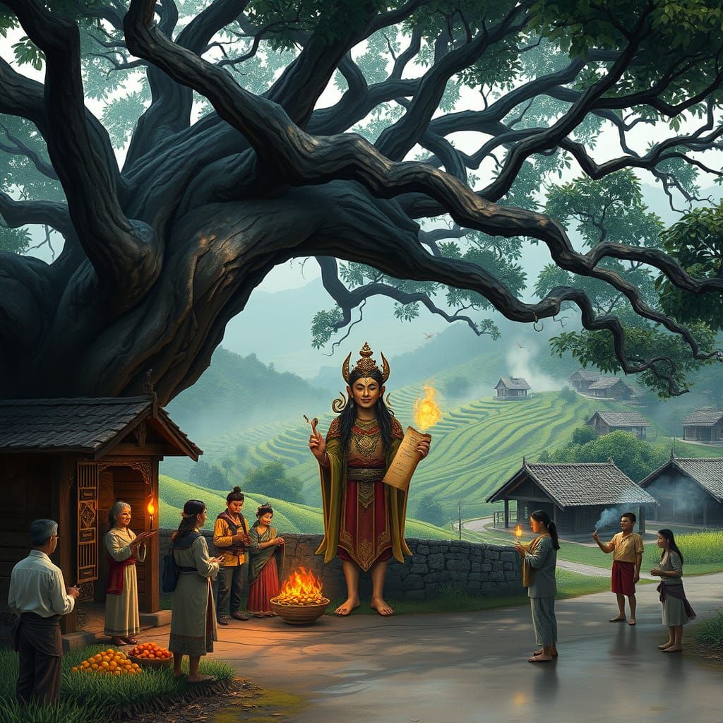 Ancient Earth God Tudigong in Sacred Realism, Rendered in Vi...