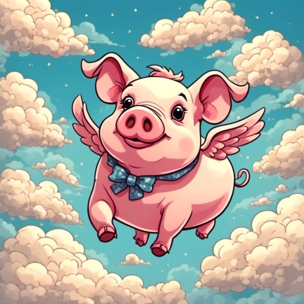 Adorable Flying Pig in the Clouds