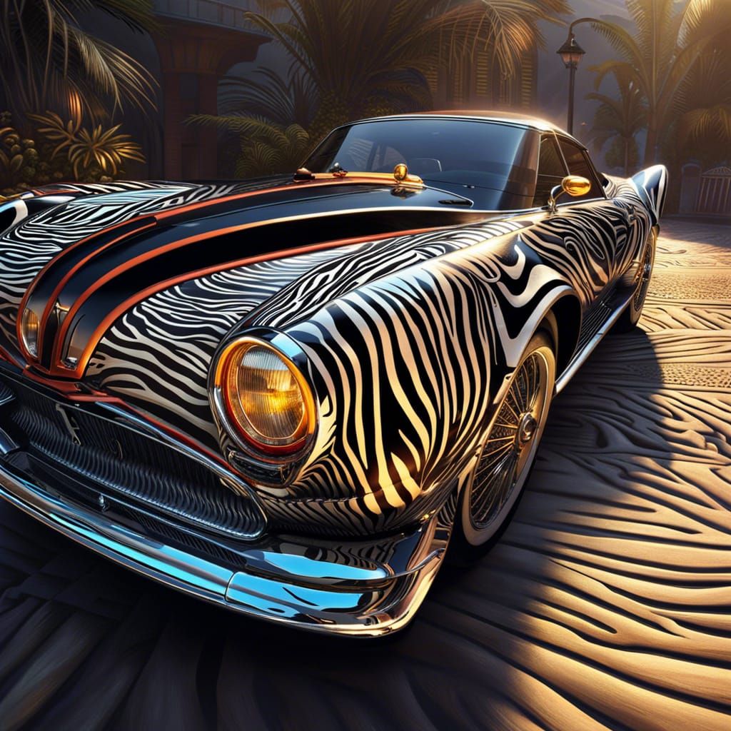 Zebra Skin Car: Hyperdetailed Maximalist Fantasy Art