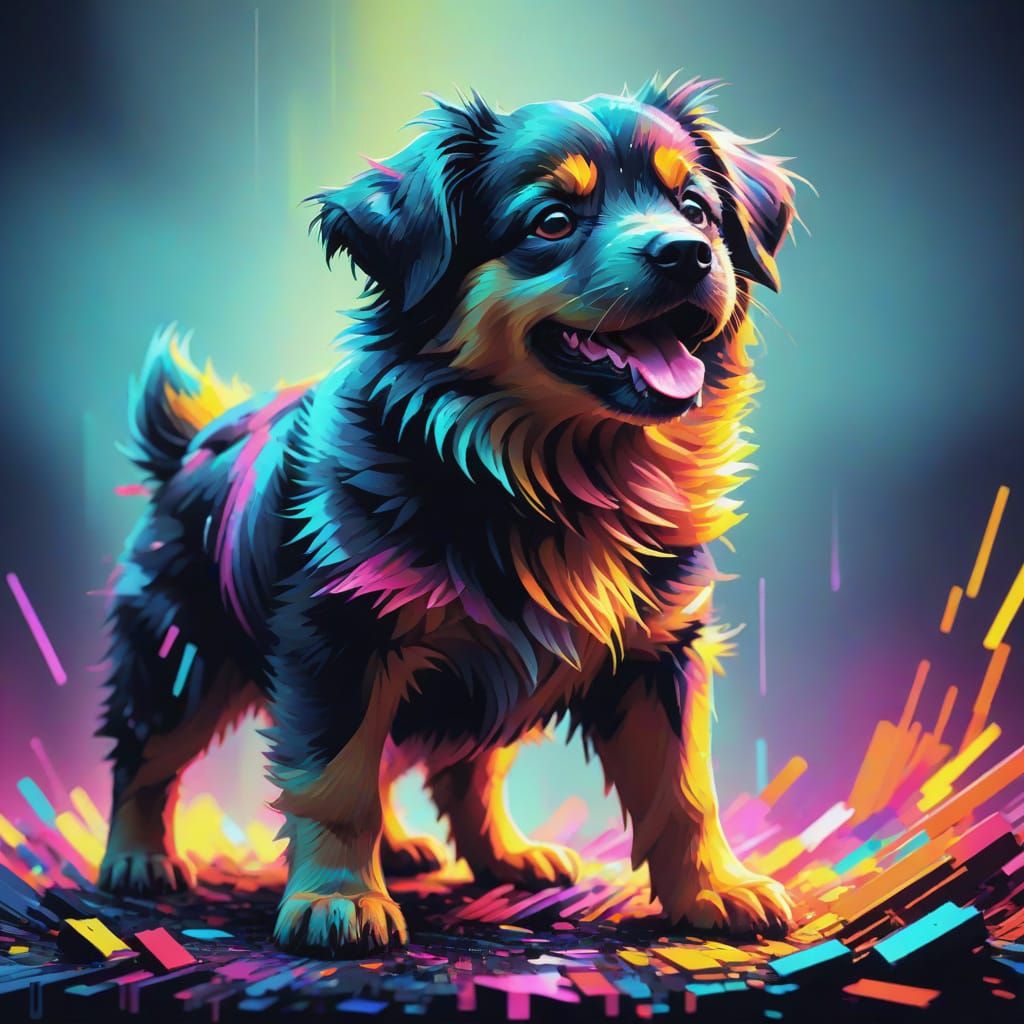 Happy Puppy Portrait in Glitch Art Style