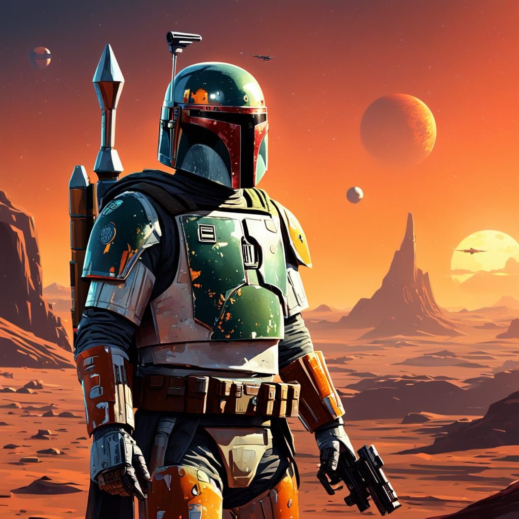 Boba Fett Sci-Fi Illustration in Digital Painting Style