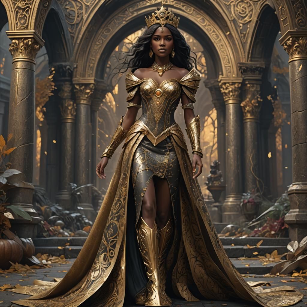 November Princess in Bronze and Gold Dress