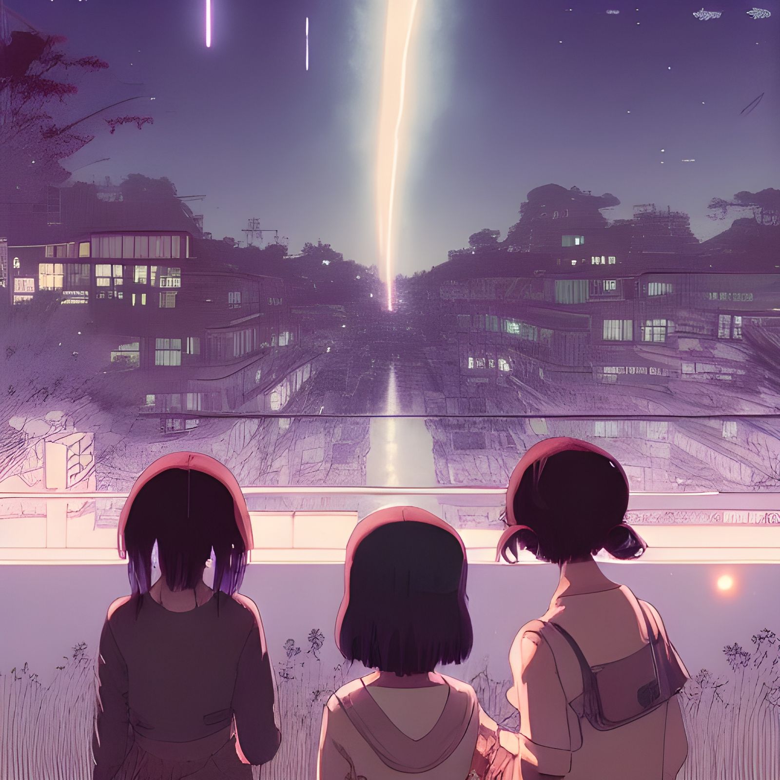 Girls Watching Shooting Stars, Ghibli-Inspired Digital Art
