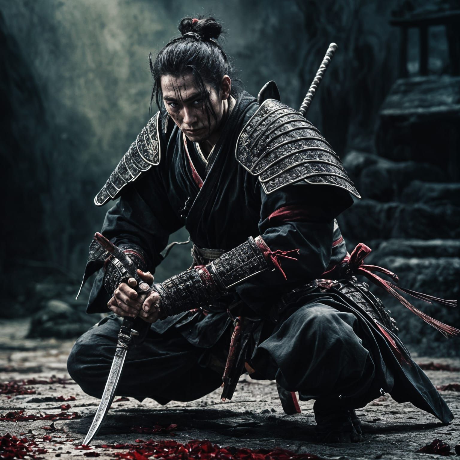 Cyberpunk Samurai in Zen Garden, Film-Graded in Cinematic St...