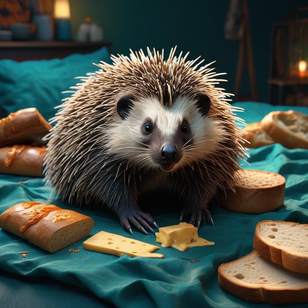 Porcupine Bed Still Life in Digital Art Style