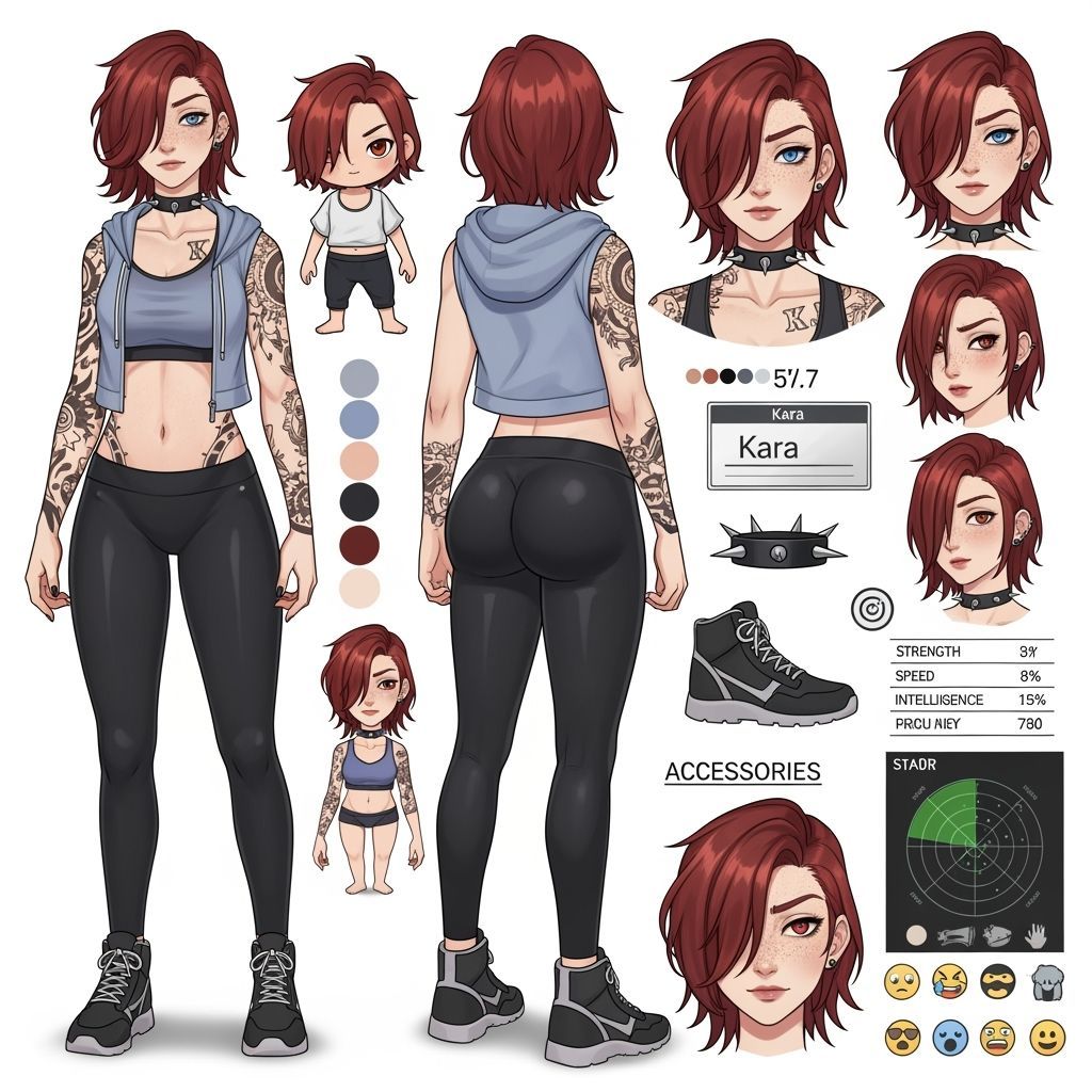Kara: Athletic Anime Character Reference Sheet