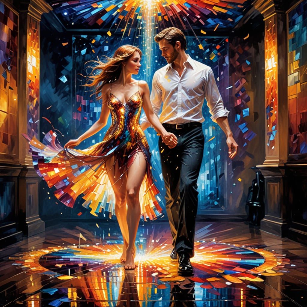 Glowing LED Dance Floor in Vibrant Pointillist Style