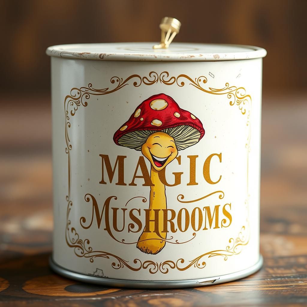 Whimsical Mushroom Tin Can Illustration
