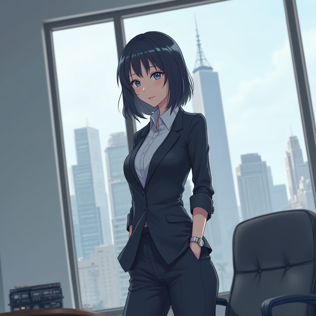 Woman in Modern Office, Inspired by Futuristic Aesthetics