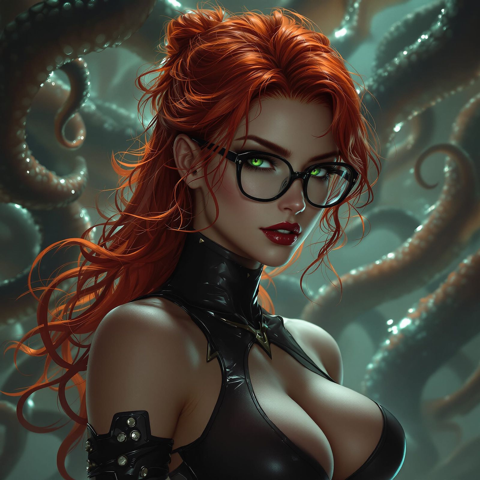 Muscular Redhead in Latex Bodysuit: Dark Fantasy Art