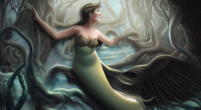 Hyper Realistic Mermaid Goddess Statue in Tropical Haven