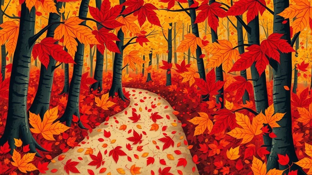 Autumn Forest Path in Paper Collage Art Style
