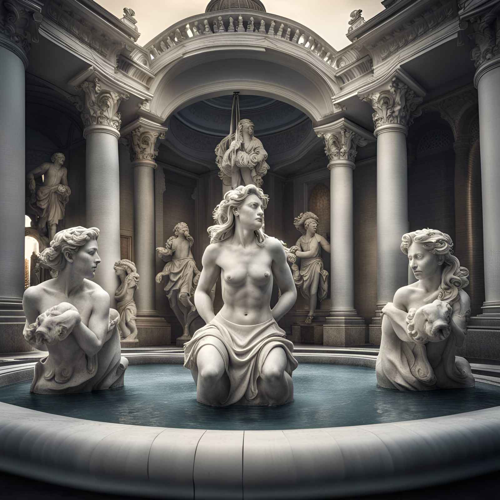 Spectacular Marble Fountain Sculpture in HDR