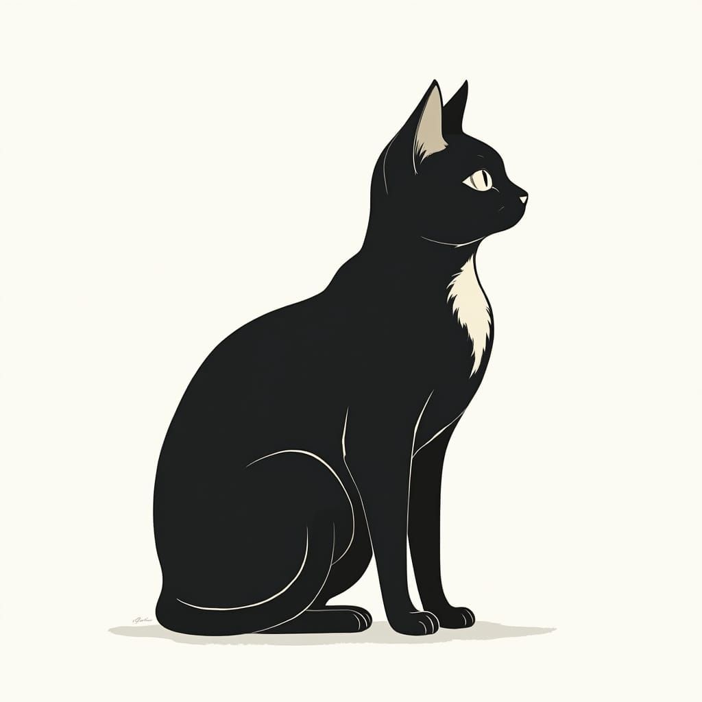 Sleek Black Cat in Geometric Patterns