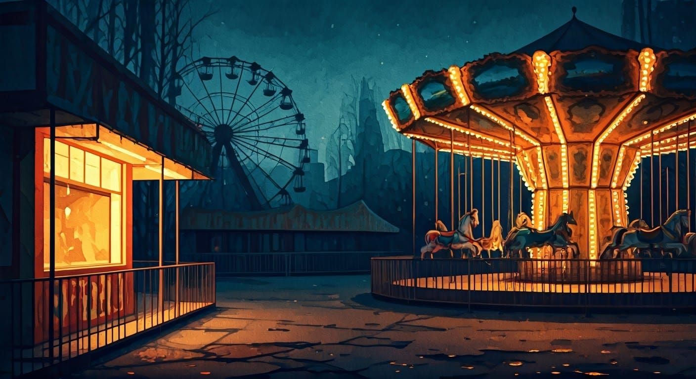 Eerie Abandoned Carnival in Watercolor