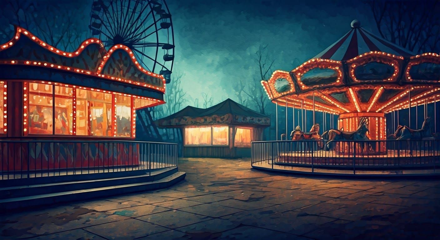 Eerie Abandoned Carnival in Watercolor Style