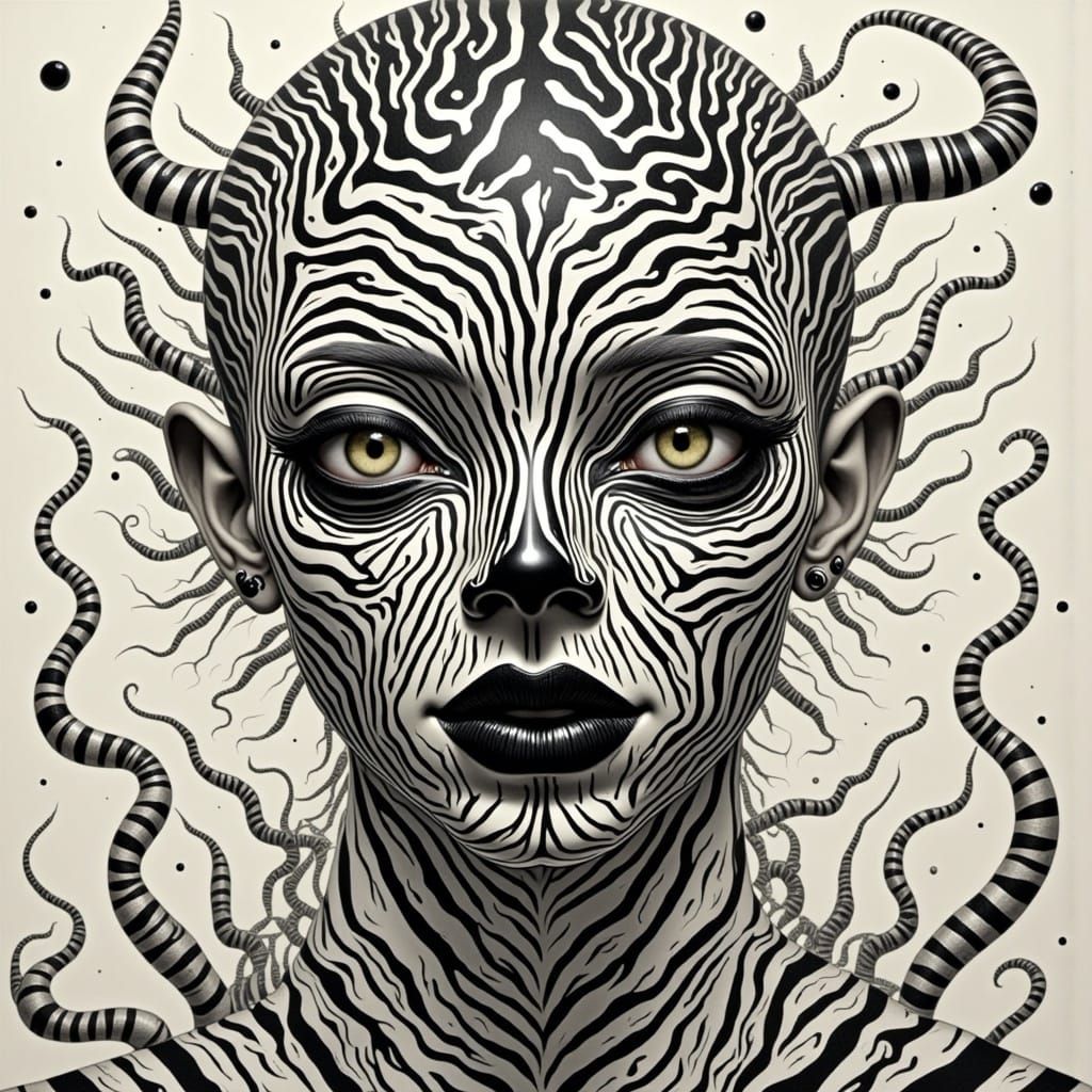 ZZ Zebra in Cyberpunk Gouache Painting