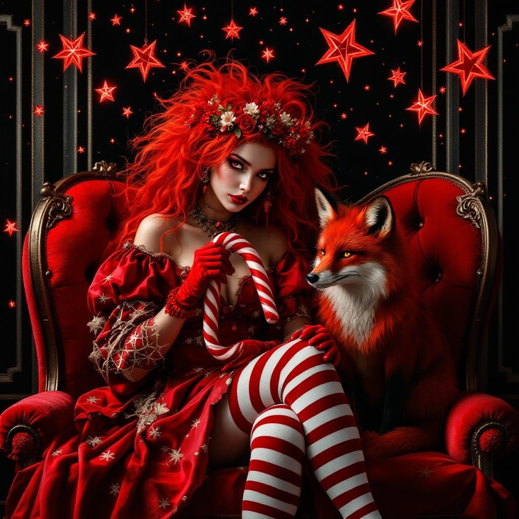 Enchanted Christmas Jester in Dramatic Black and White Strip...