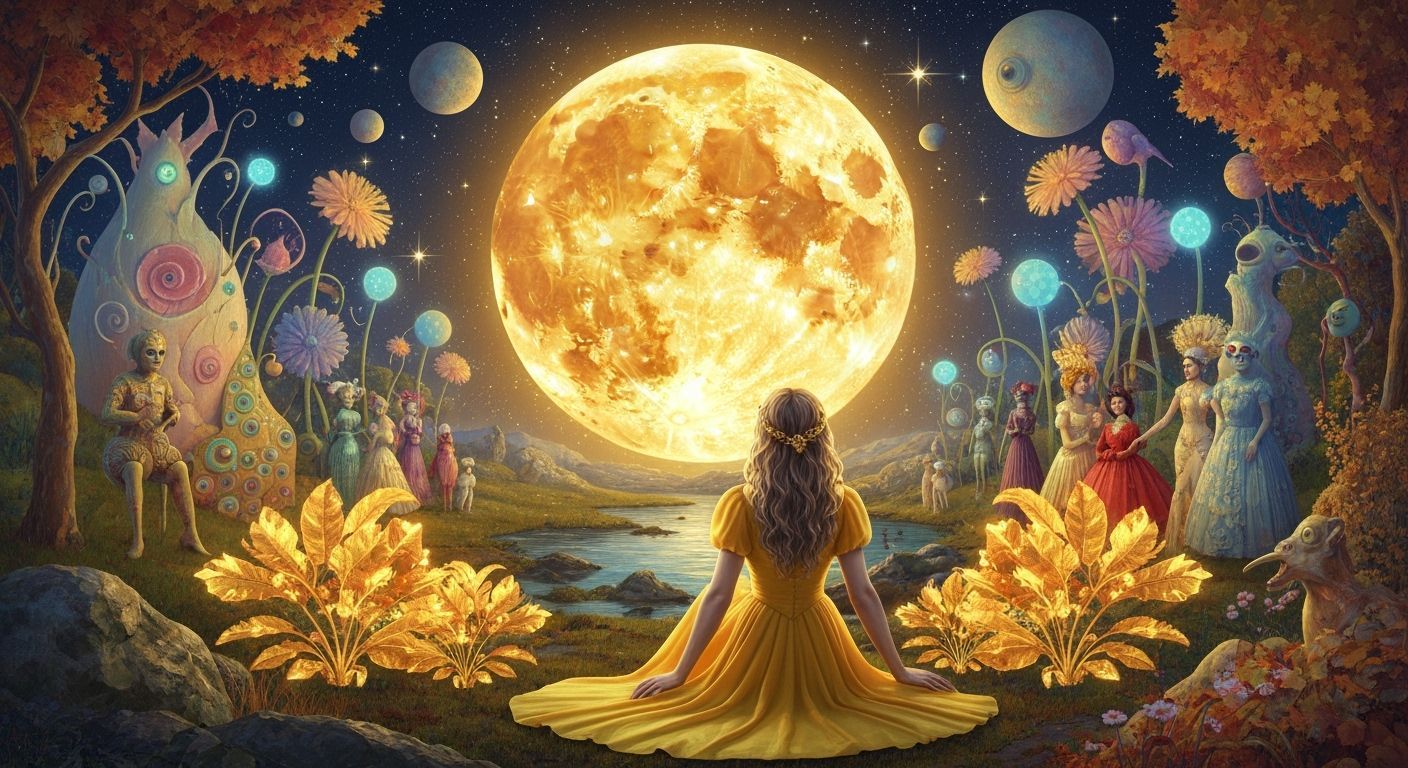 Surreal Moonlit Fantasy Scene in Autumn Collage Style