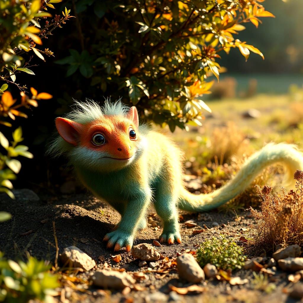 Friendly Fluffy Monster Prowls Through Shrubbery