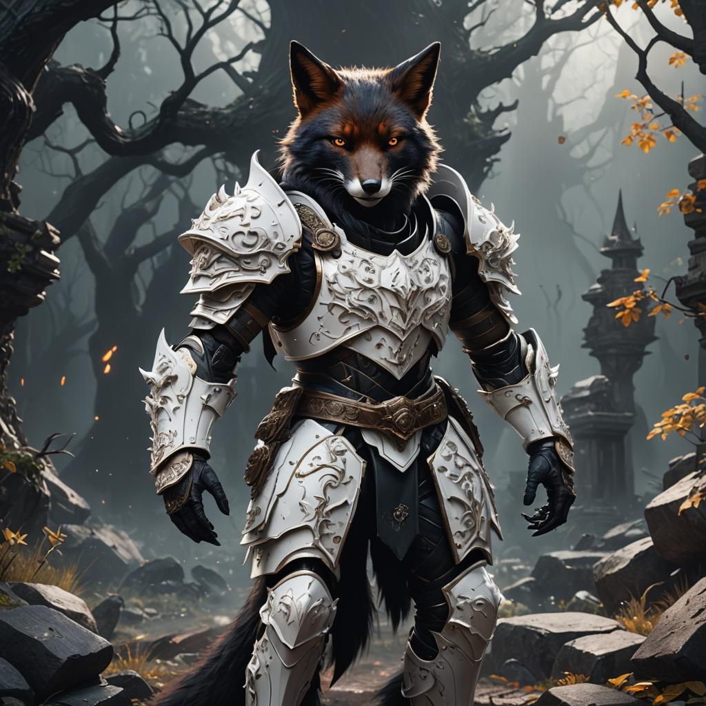 Armored Black Fox: Detailed Fantasy Art