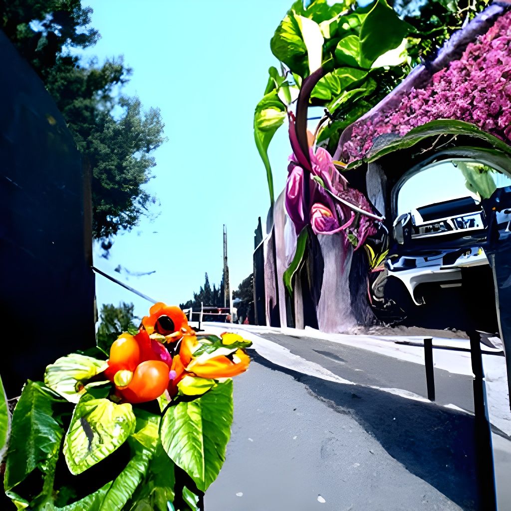 Photorealistic City Overgrown with Surreal Flowers