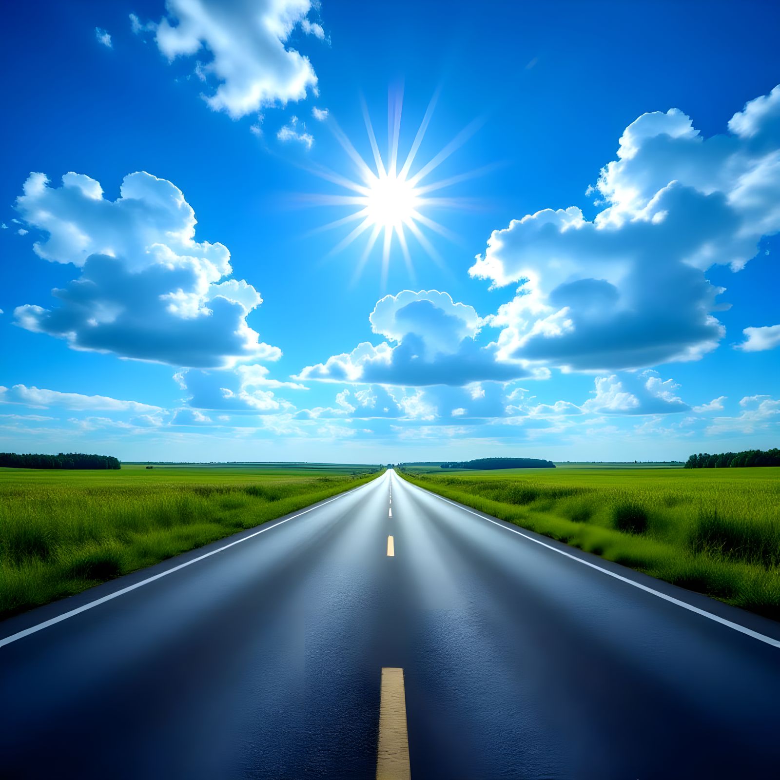 Vast Asphalt Road to Vibrant Sky: Nature Photography