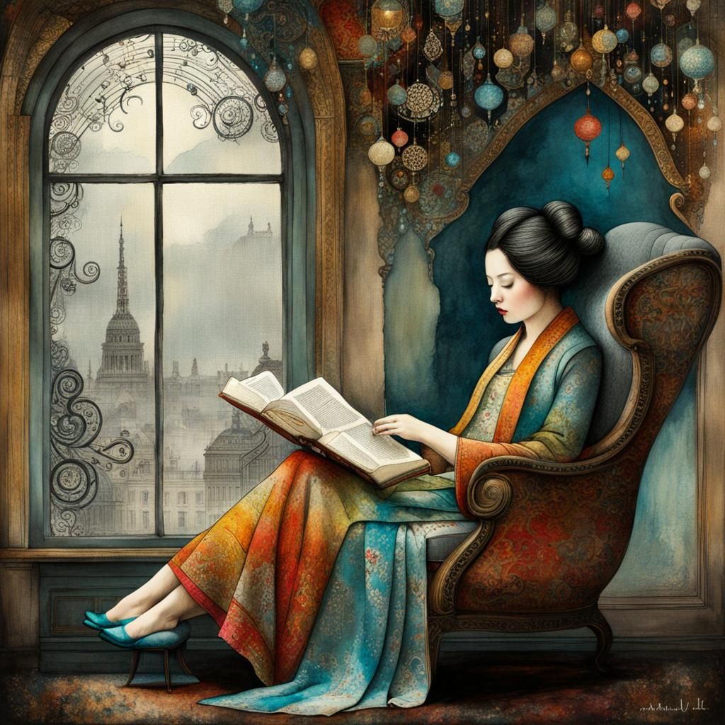 Relaxing Rainy Day Reading Scene in Collage Style