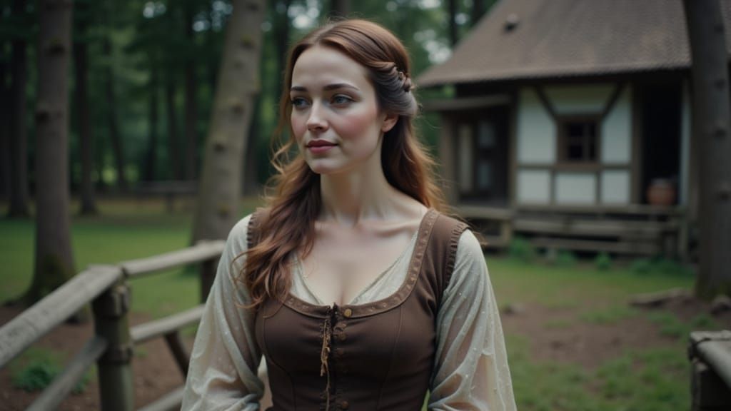 Medieval Peasant Woman Smiling Warmly in Cinematic Style