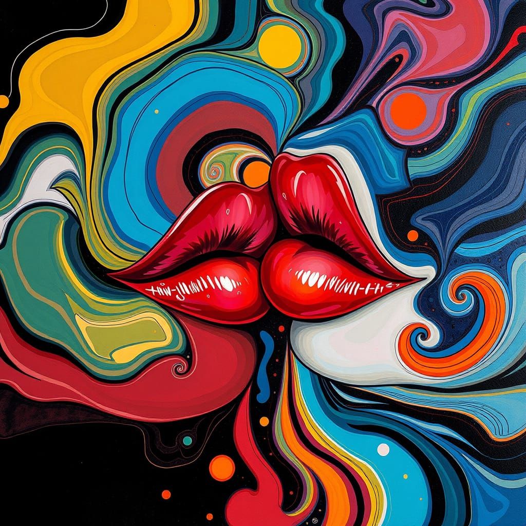 Abstract Kiss with Bold Colors and Fine Details