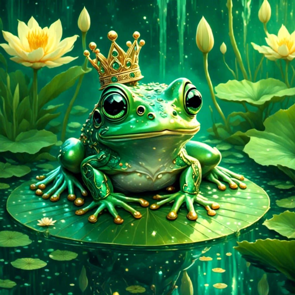 Anime Cute Green Frog with Gold Crown