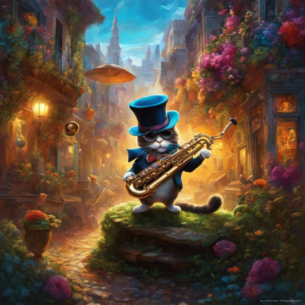 Cool Cat Saxophonist in Detailed Fantasy Art