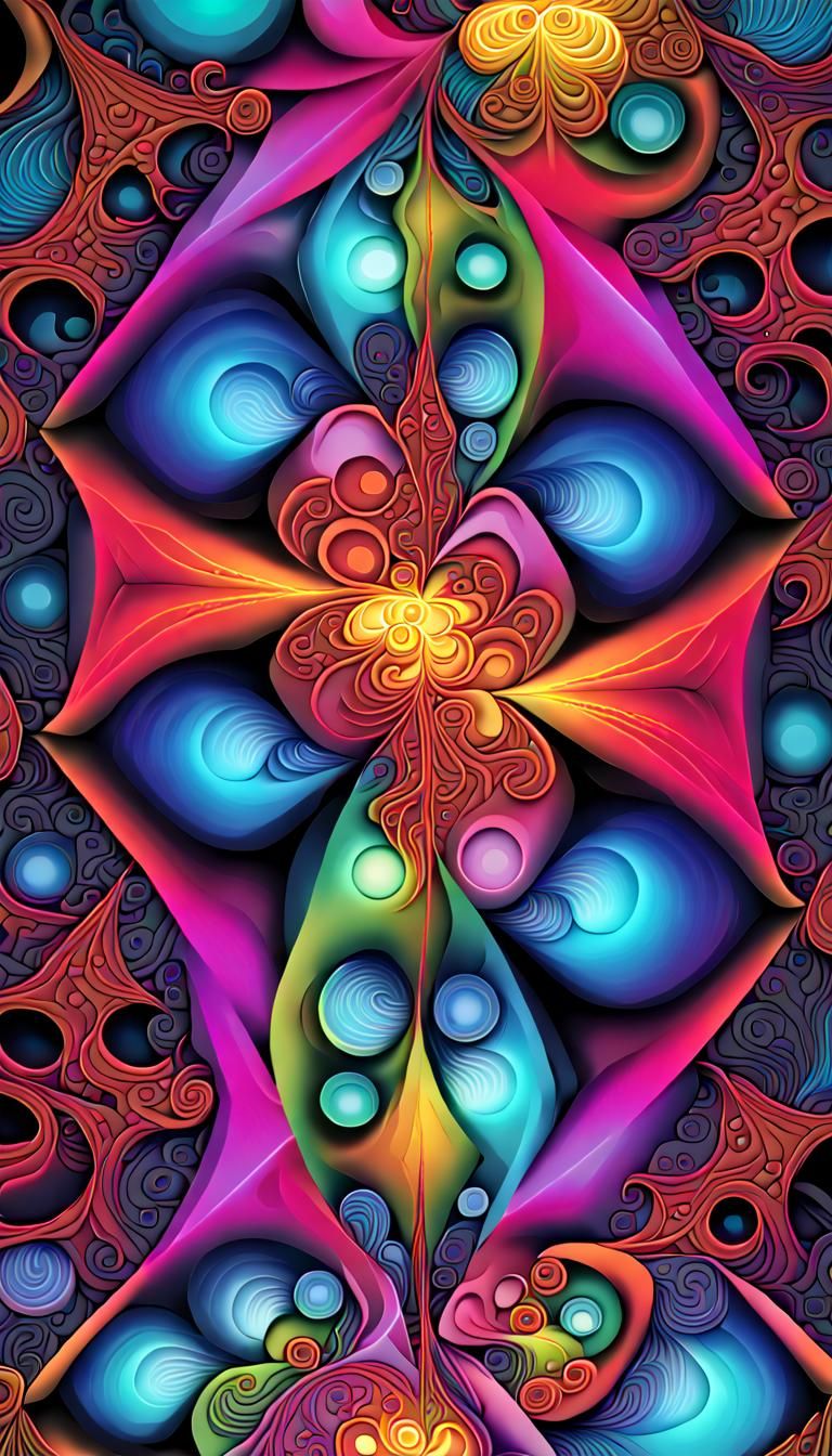 Complex Fractal Design in Glowing Neon Art Deco