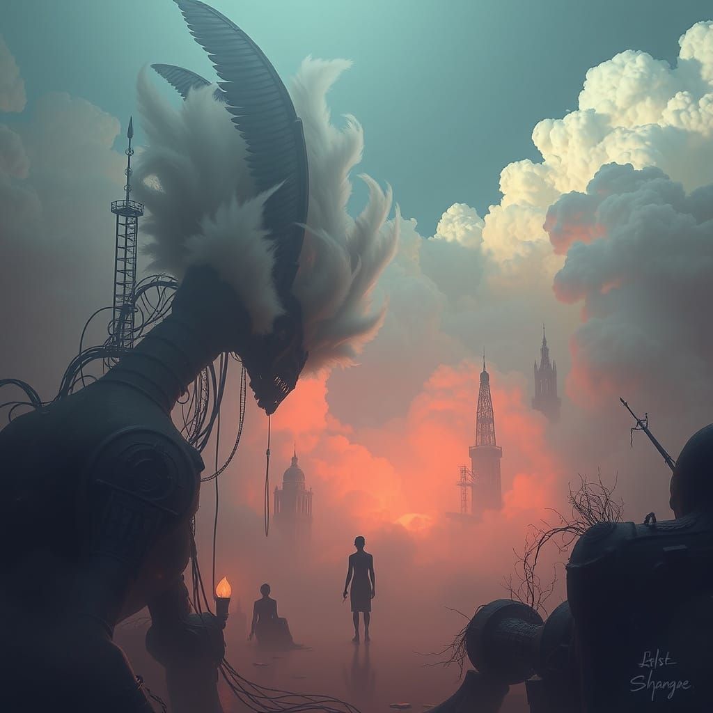 Surreal, Dreamlike Scene in Muted, Gothic Environment