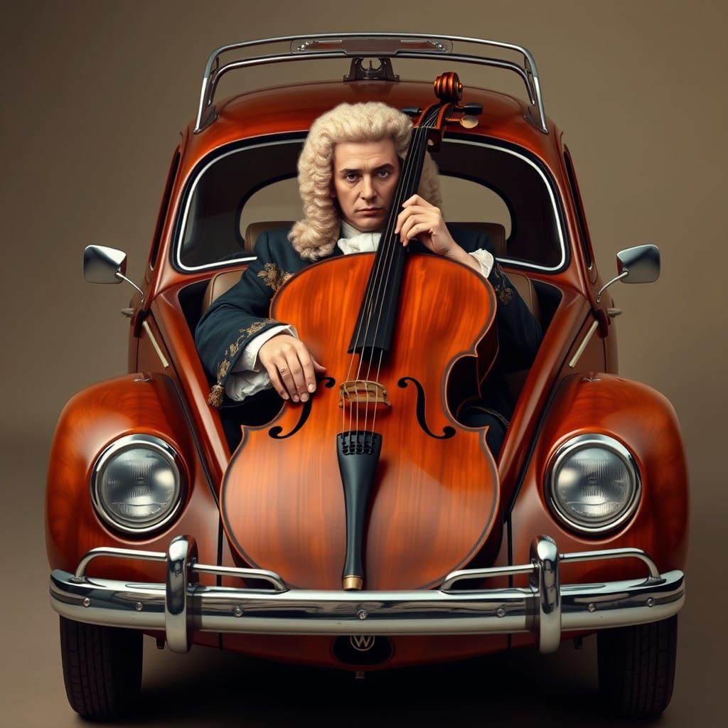 Baroque Maestro Plays Vintage Cello Car in Whimsical Wood-In...