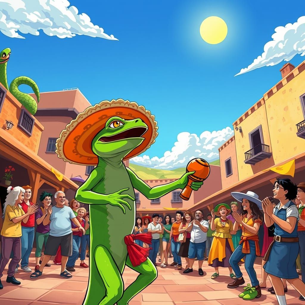 Lively Lizard Samba in a Mexican Village, Comic Book Art