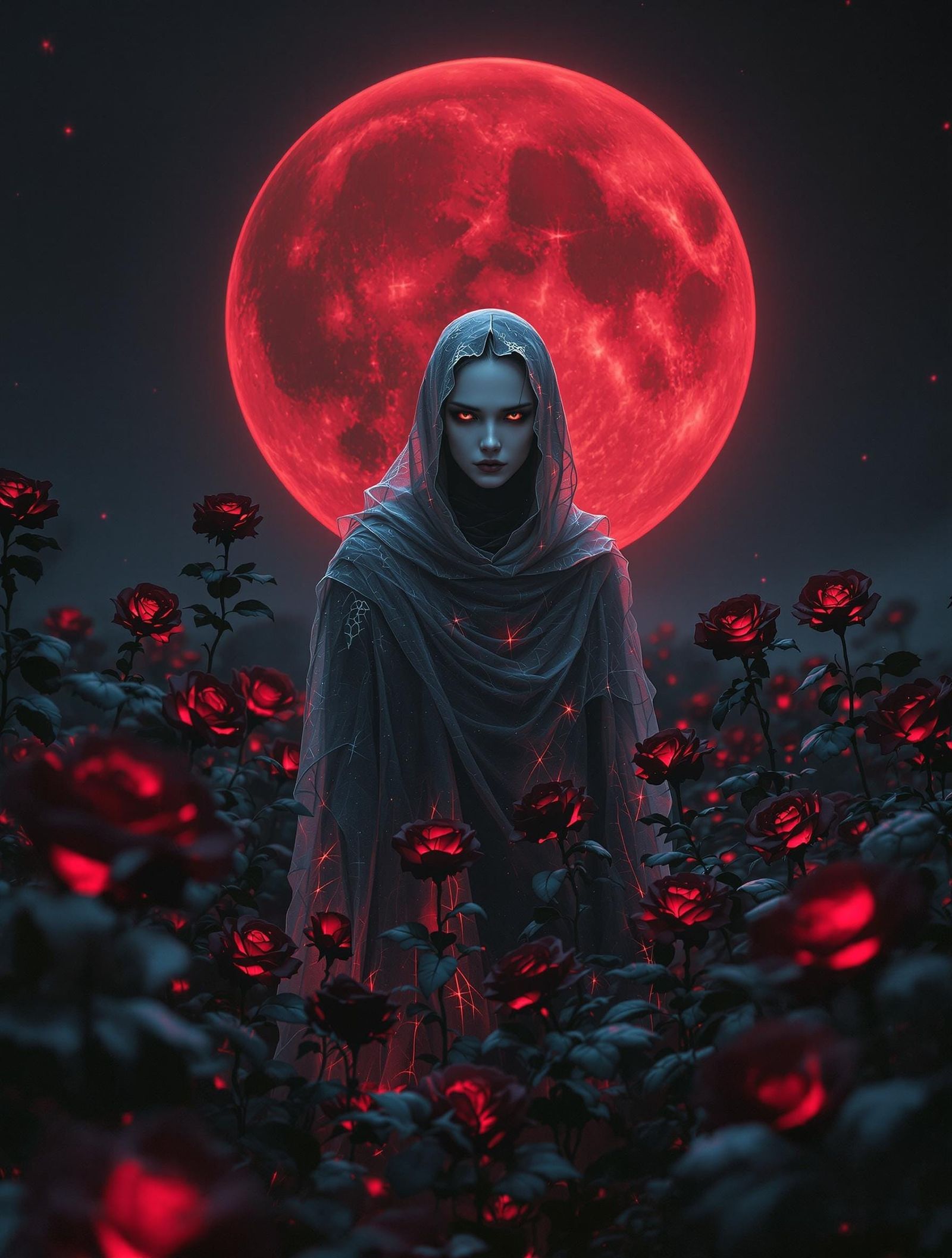 Dreamwave Gothic Woman Under Blood-Red Moon